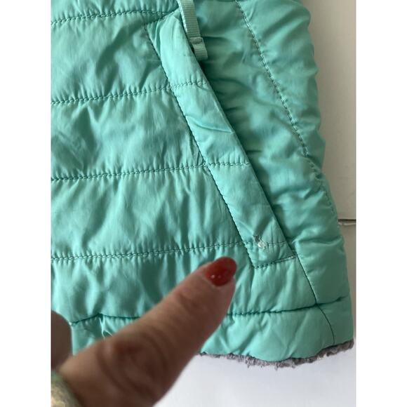The North Face Reversible Jacket Girl XS 6 Teal Blue Faux Fur Ski Outdoor Flaw - Picture 11 of 11